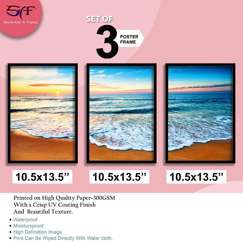 SAF paintings Set of 3 Sea and waves Wall Painting for Home Decoration SA-BLACKCF33599