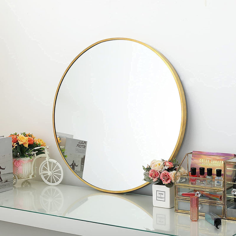 ArtKart Design Valley Round Wall Mirror Modern Design Metal Frame Hd Clear Image (Round Gold, 20 Inch) Framed