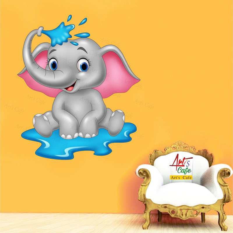 Art's Cafe | Baby Elephant Bathing 3D Wall Sticker Decorative for Kids Room Play School (17.5 x 20.5 inch)