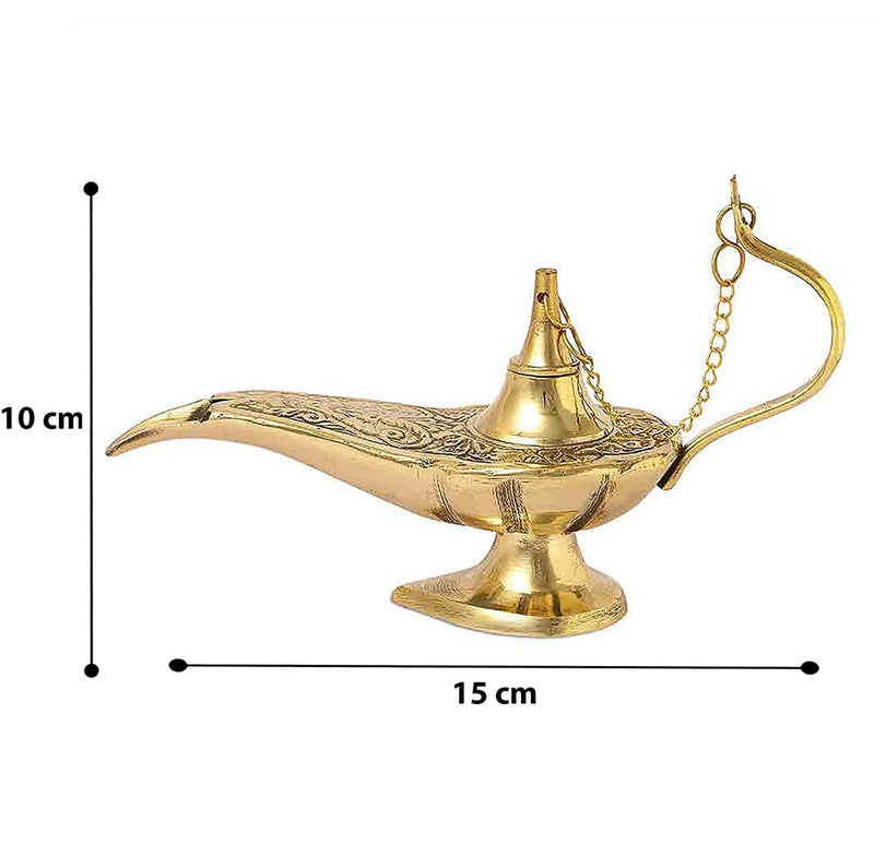 AHSKY Clock Handicraft Hand Crafted Metal Aladdin Chirag Lamp Brass Home Decor Showpiece Golden