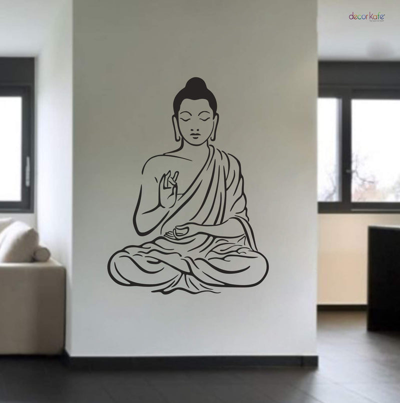 DECOR KAFE Meditating God Buddha Wall Stickers PVC Vinyl, (70CmX 52Cm)