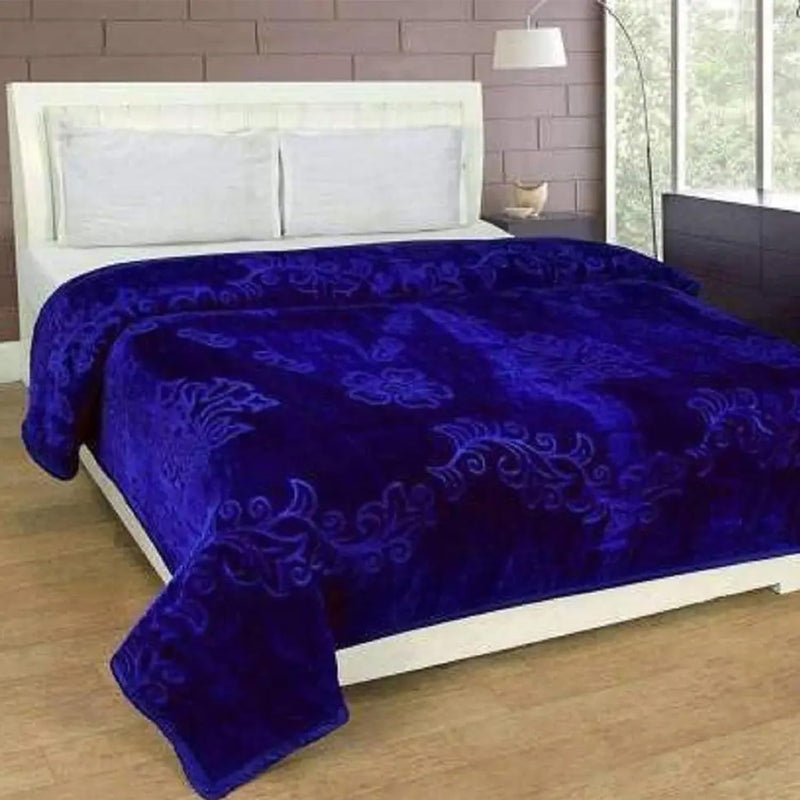 BENAVJI Mink Floral Embossed Super Soft Heavy Bed Velvet for Winter Blanket Quilt Rajai (Blue, Single)