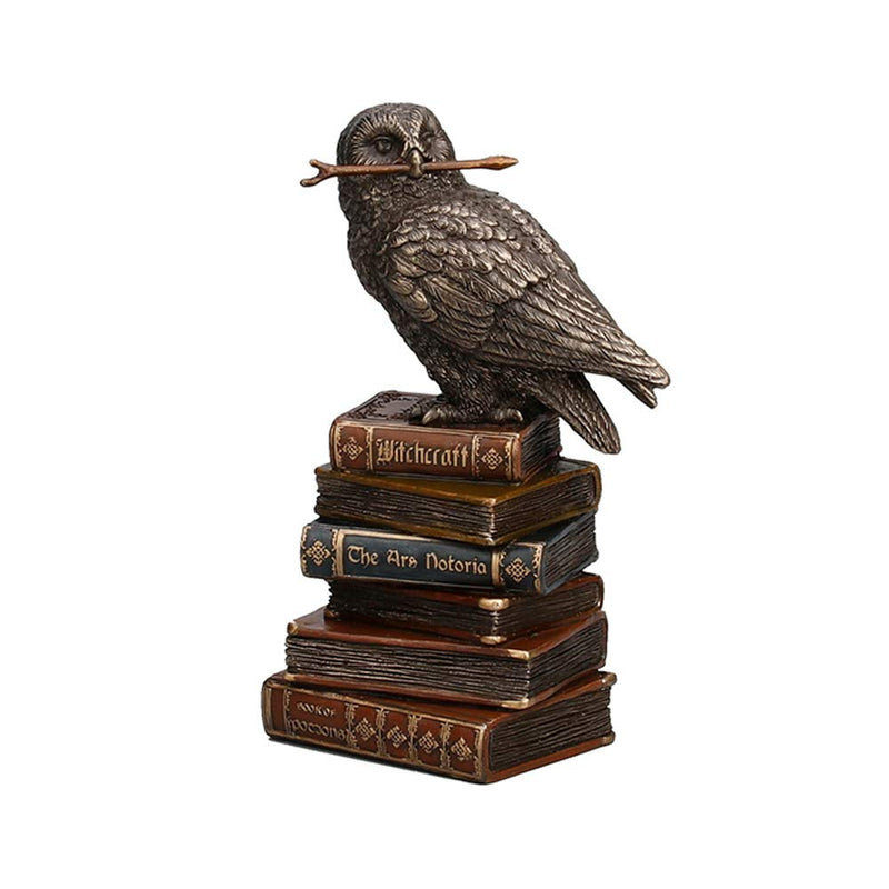 Veronese Design 5 1/2" Tall Cold Cast Resin Antique Bronze Finish Magic Wand Snowy Owl On Book Stack Statue Figurine