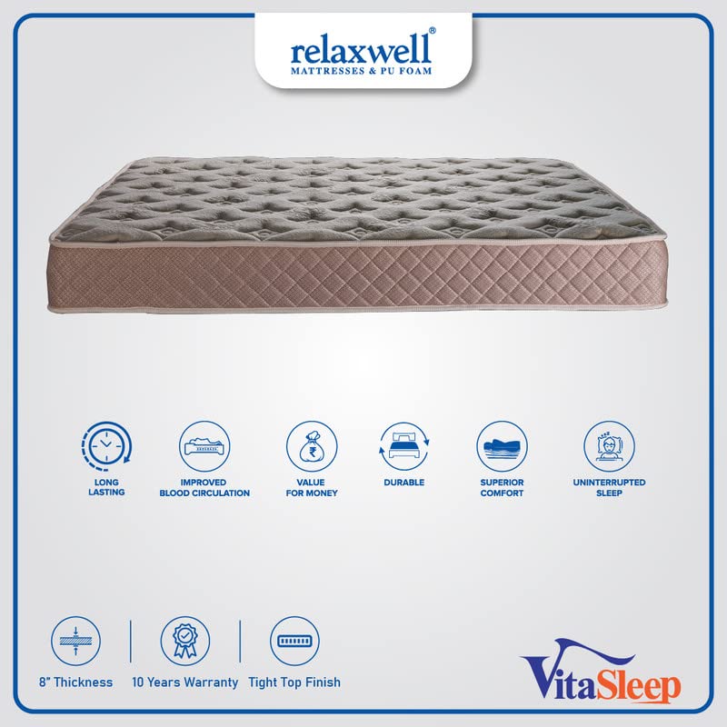 RELAXWELL MATRESSES Vitasleep - Ortho Coir Mattress with Two Free Pillow for Your Comfort Night (78x60x8 Inches, Queen)