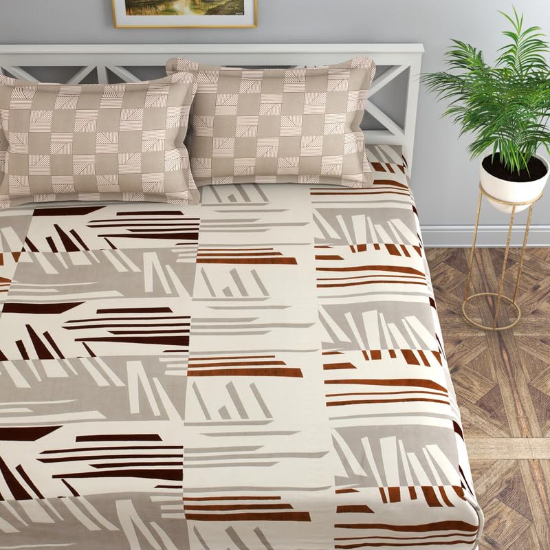 Florida Prime Bedsheet for King Size Bed with Pillow Cover and Made of Cotton with Striped Print