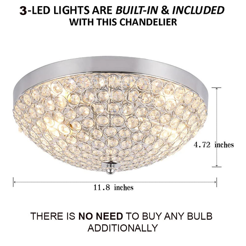 INTERIOR HANDICRAFT 3-Lights Modern Flush Mount LED Crystal Ceiling Light Bowl Shaped Chandelier Jhoomer for Bedroom, Entryway, Hallway, Dining Room - 30 Watts (Stainless Steel)