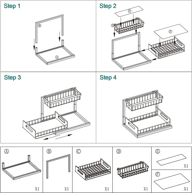 MosQuick® Under Sink Organizer, 2 Tier Organizer Kitchen Storage Double Shelf Drawer, Carbon Steel Waterproof Rustproof, Under Bathroom - Kitchen Under Sink Organizer - Black,Pull-Out Shelves