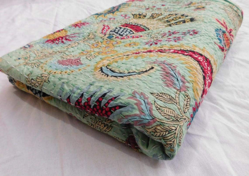 Textile Work Creations Kantha Quilt Hippie Bed Cover Throw and Cotton Blanket Twin Size Kantha Quilt Handmade 60x90 inch Single Size