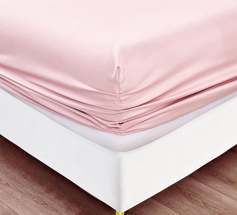 BEVI 100% Cotton 300 TC Elastic Fitted Solid Single Queen Size Bedsheet for Single Bed Size (36x78x8) Cm and Pillow Cover Size (18x28) (Single, Rose Pink)