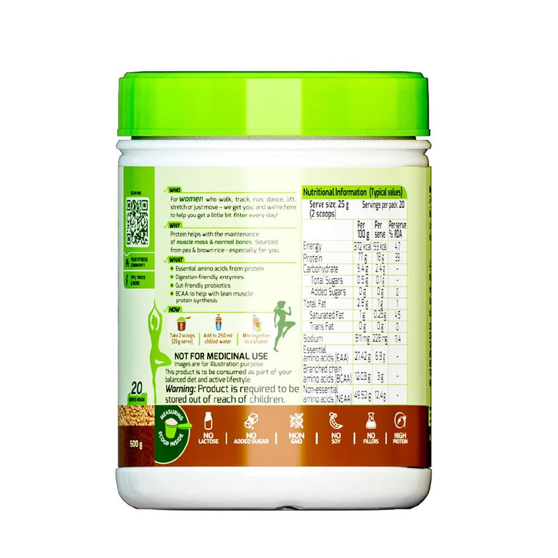 Tata GoFit Plant Protein Powder, Pea & Brown Rice Blend, 18g Protein, Café Mocha Flavour, 500g (20 Serves), No Soy, No Lactose, No Added Sugar, Vegan