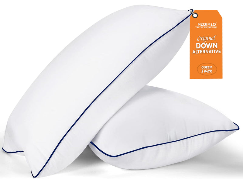 MZOIMZO Bed Pillows For Sleeping, Queen Size Cooling Pillows Set Of 2, Top-End Microfiber Filling Soft Supportive Pillows For Back, Side Or Stomach Sleepers(Queen, 2 Pack), White