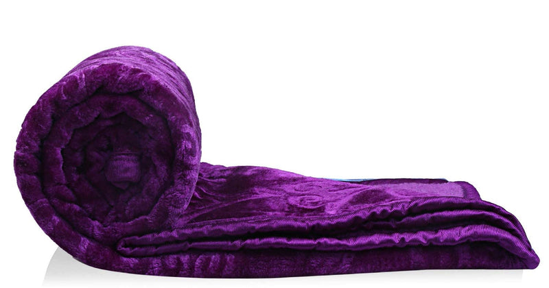 MIRAVU Velvet Floral Embossed Super Soft For Winter Heavy Single Bed Mink Blanket (Purple, Single Bed (85X60 Inch, 500 Tc)