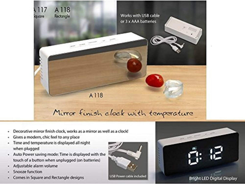 MIRROR FINISH DIGITAL CLOCK (RECTANGLE) WITH DUAL POWER OPTION