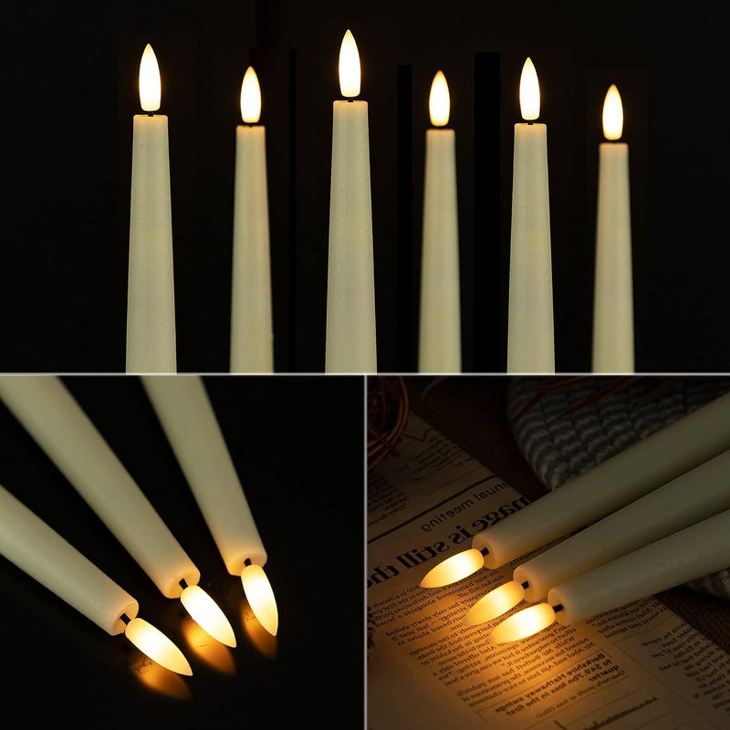 Bitnex Flameless Ivory Taper Candles, Flickering Battery Operated, 3D Wick Warm Light Electric Candles with 10-Key Remote,LED Window Candles Real Wax for Christmas Home Party Wedding Decor(Pack of 6)