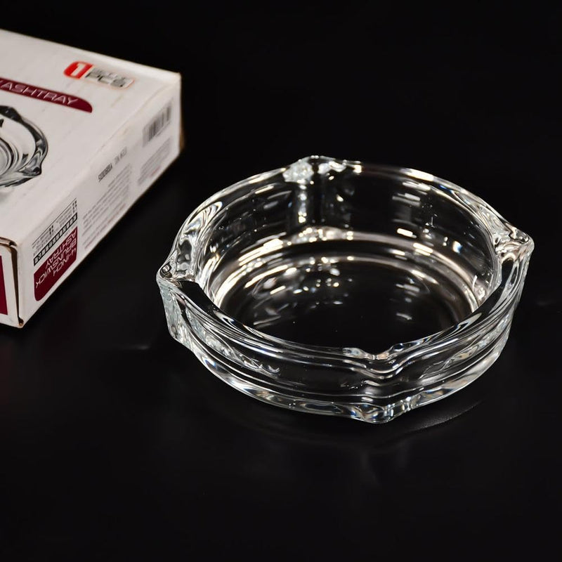 Glass Crystal Cigarette Round Ashtray, Transparent | Lead-free Glass | Environmentally Friendly | Pack of 1