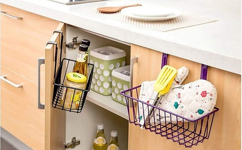 Go Hooked Metal Hanging Storage Basket Cabinet Door Organiser (Assorted Colour)