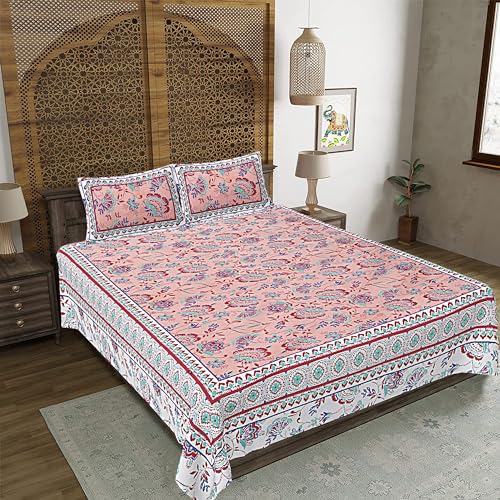 JaipurToHome 100% Cotton King Size Bedsheet for King Size Bed Sheet for Double Bed with 2 Pillow Covers - HomeFashion43