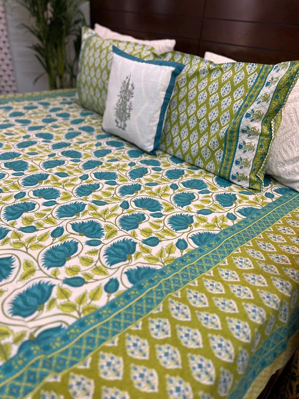 INDIEROOTS BY RENE Indiroot jaipur King Size | 90 * 108 Inches | Green Floral