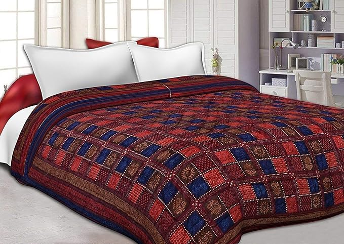 fashhub 400 TC Pure Cotton Double Bed Jaipuri Quilt | Dabu Print | Multicolour | Luxurious Softness