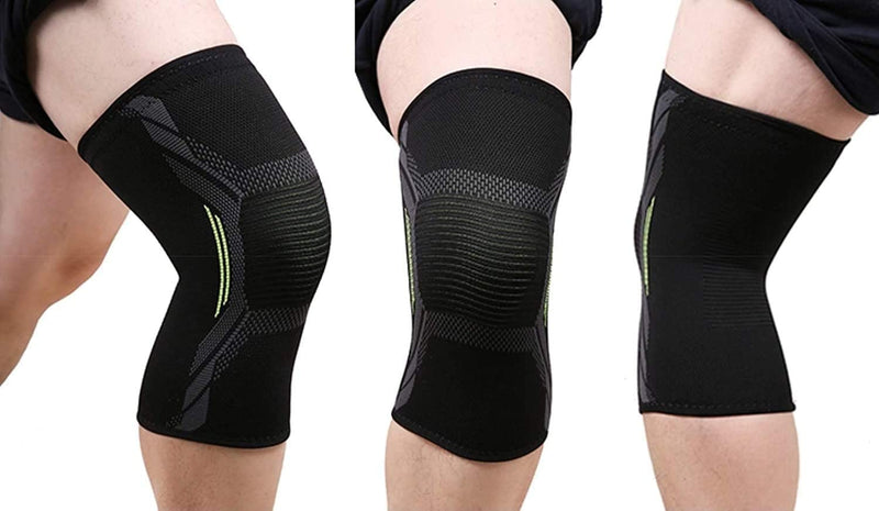 serveuttam Knee Support For Men (1Pair) Ortho Knee Cap Women, Knee Sleeves For Running Jogging Gym Squats, 4 Way Compression Knee Sleeves, Nylon (Green And Black, L)