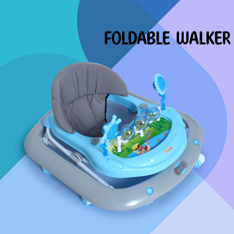 Funride Baby Walker for 6 to 18 Months with Parent Handle Rod - Foldable Activity Walker with Adjustable Height and Parent Handle Rod for Boys and Girls