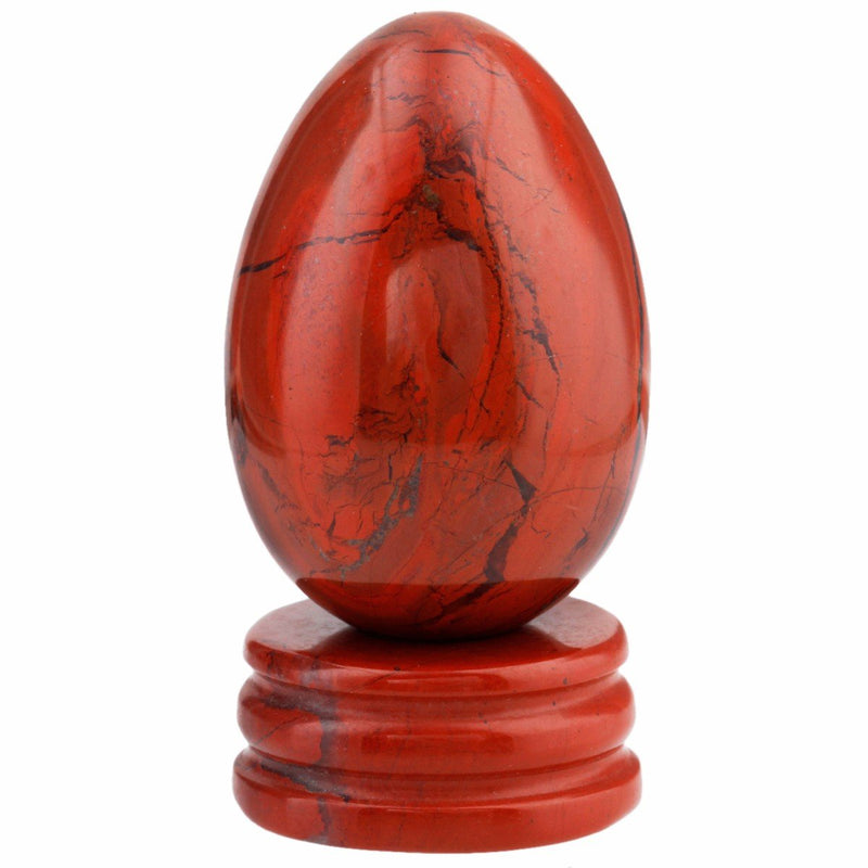 SUNYIK Red Jasper Gemstone Egg Sphere Sculpture Healing Figurine Stone Stand Easter Day's Gift(1"x1.6")