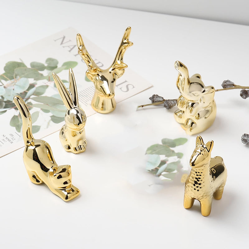 Ardax Ceramic Animal Figurines Ornaments, Gold Home Decor Sculptures and Statues Handmade Artware Gifts (Rabbit)