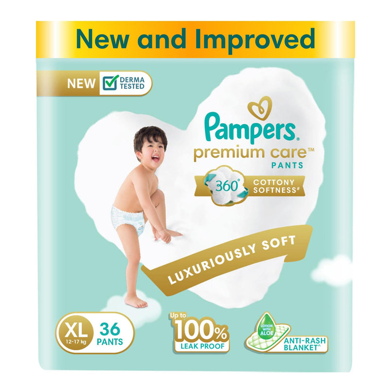 Pampers Premium Care Pant Style Baby Diapers, X-Large (XL) Size, 36 Count, All-in-1 Diapers with 360 Cottony Softness, 12-17kg Diapers