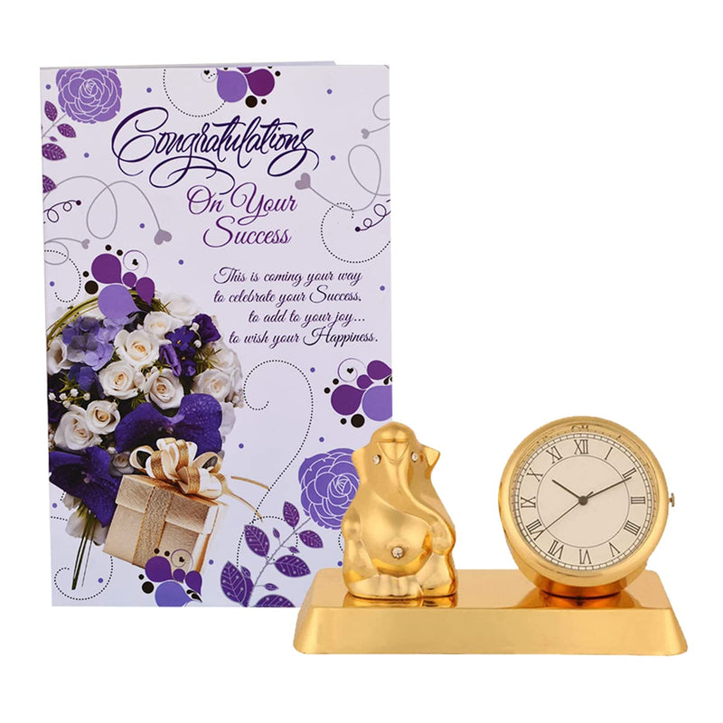 Saugat Traders Gift for Men and Women Gift Combo of Congratulation Gift Card and Table Clock Showpiece with Ganesha | for New Job - for Promotion