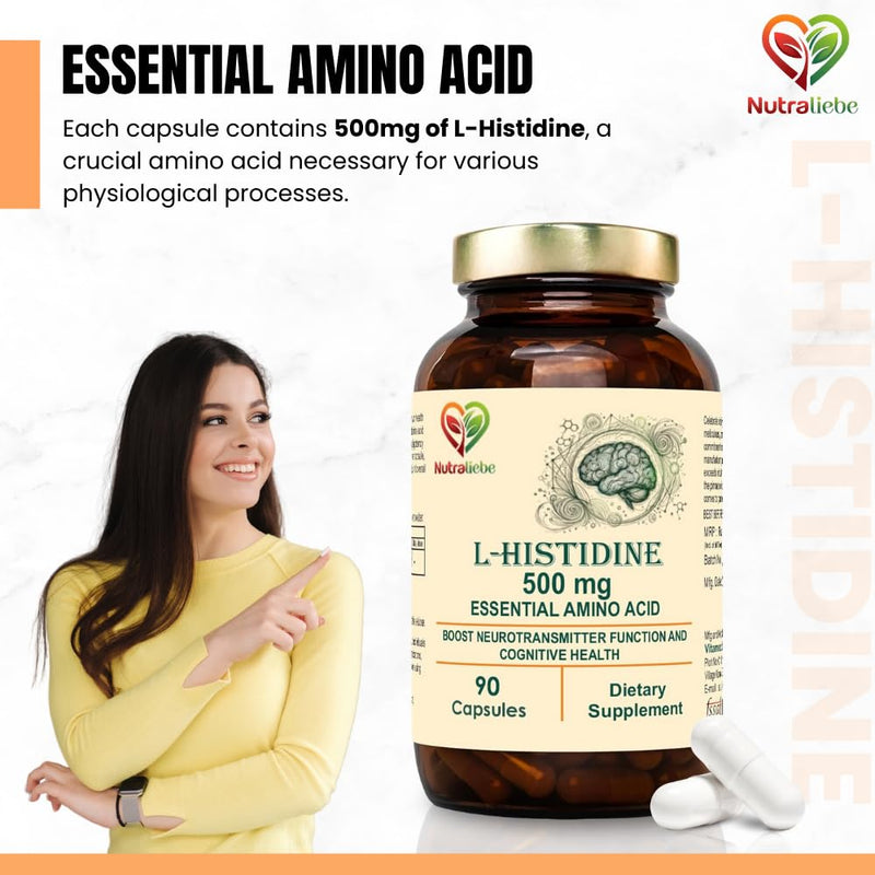 NutraLiebe L-Histidine 500mg - Essential Amino Acid, 90 Capsules for Protein Synthesis and Tissue Repair