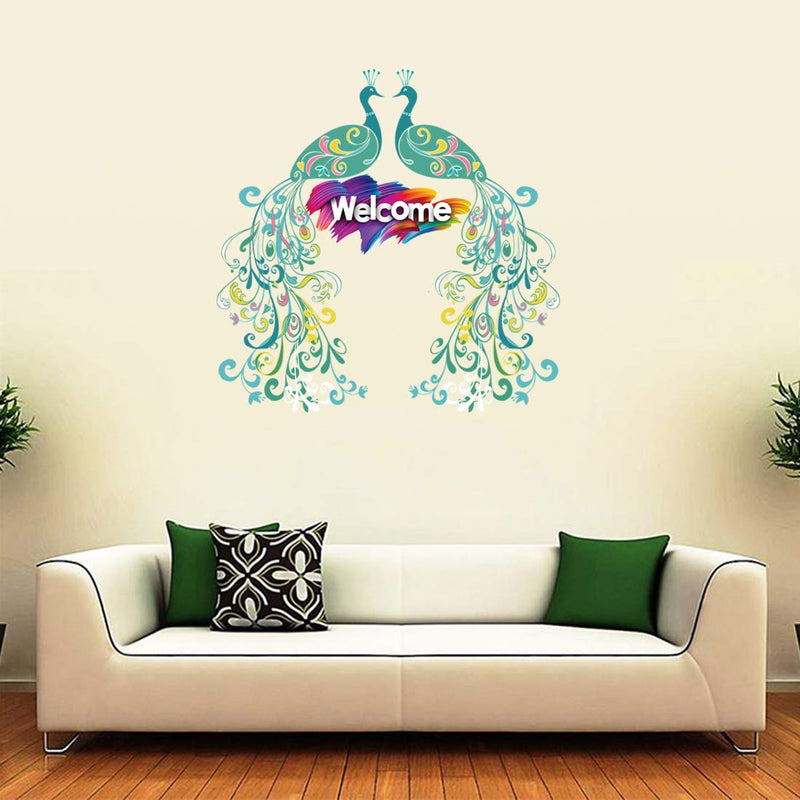 Rangoli Model Number: Peacock Welcome 595 Vinyl Birds Wall Sticker (1.96 X 20.86 X 1.96 Inches, Multicolour)