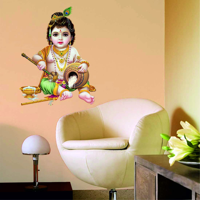 kaushiki collection Bal Krishna ji Wall Sticker with Multi Colour Size - 60 cm X 46 cm, Wall Sticker for Living Room/Bedroom/Office and All Decorative Stickers (GOD DESG-03)