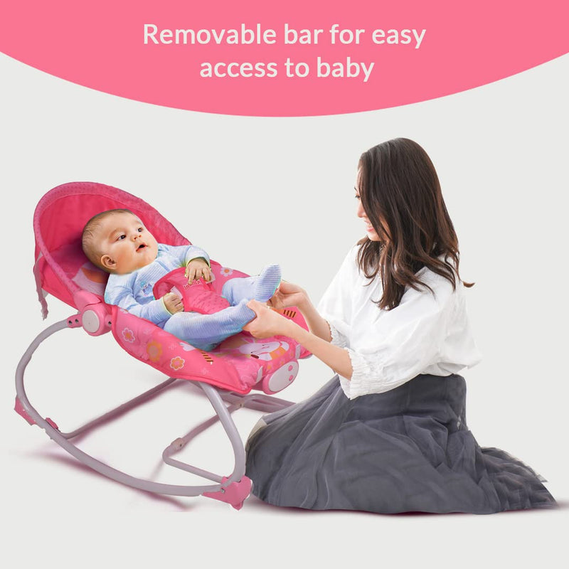 INFANTSO Baby Rocker Portable with Free Mosquito Net & Calming Vibrations & Musical Toy (03 Pink)