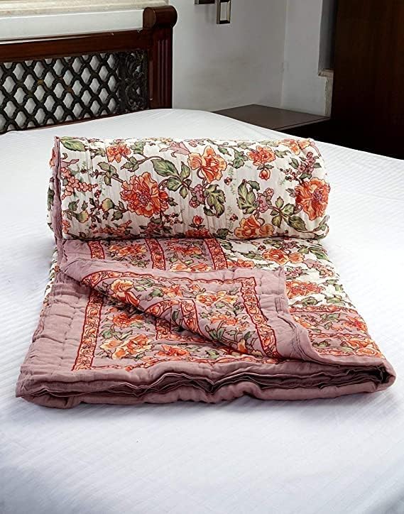 fashhub World Famous Jaipuri Light Weight Pure Cotton Traditional Rajasthani Print Multi Colour Single Bed Quilt/Razai Multi Flower