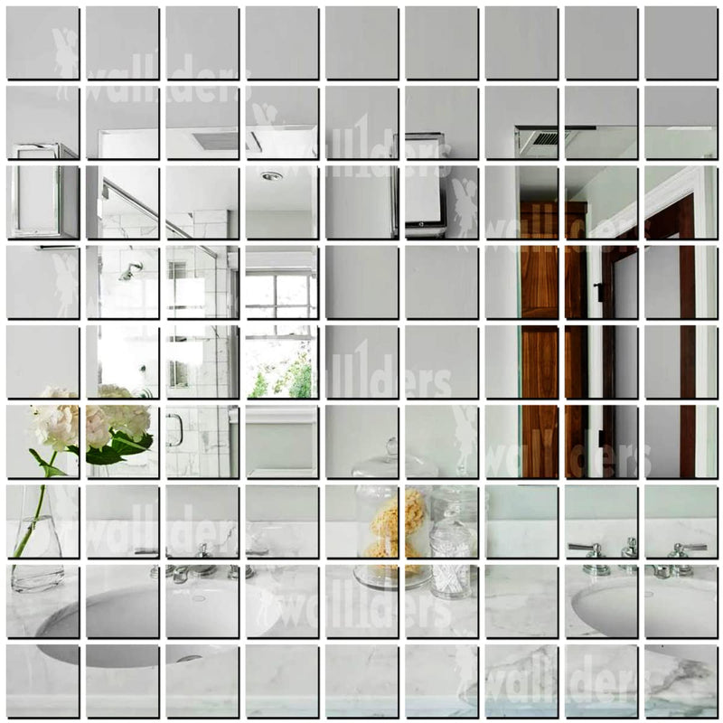 Wall1ders 10 cm Square 70 Silver, Mirror Stickers for Wall, Acrylic Stickers, Wall Mirror Stickers, Wall Stickers for Bedroom, Hall, Home Offices