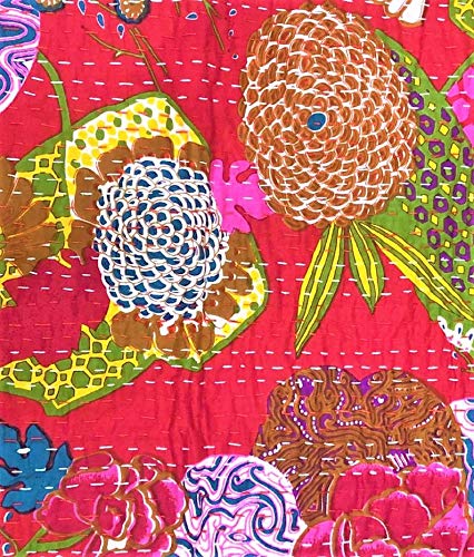 Textile Work Creations Kantha Quilt Hippie Bed-Cover Throw and Cotton Blanket Twin-Size Kantha Quilt Handmade 60 x90 inch Single Size