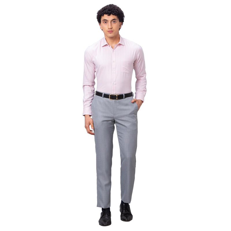 Park Avenue Men's Smart Fit Polyviscose Blend Flat Front Structure Pattern Grey Formal Trouser (Size: 32)-PMTX07540-G4