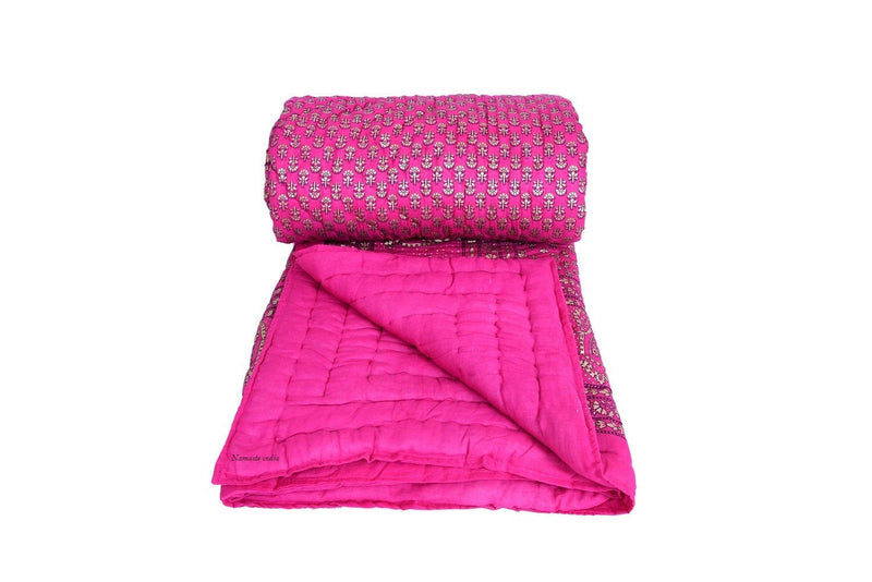 SVT Traditional Famous Jaipuri Beautiful Floral Print in Multi Pink Jaipuri Rajai/Razai/Quilt Twin Size/Twin Size Bed Quilt/Comforter/AC Quilt/AC Comforter