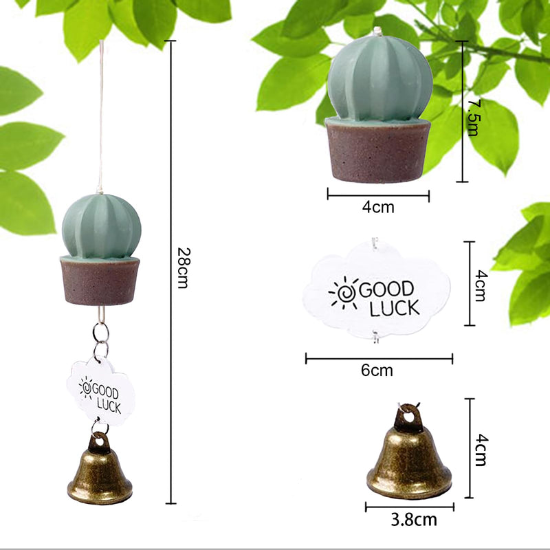 Yindella Green Cactus Ceramic Wind Chimes 28x6x4CM Frosted Surface Crisp Sound Desert Inspired Decor for Outdoor Spaces Patio and Garden (Cactus)