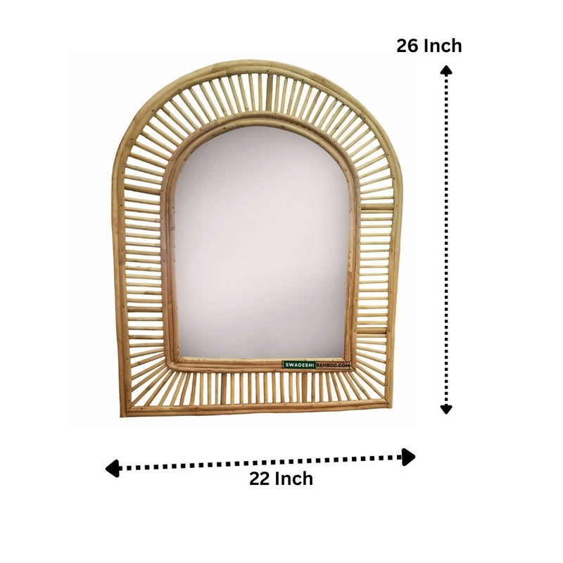 Swadeshi Bamboo Handicrafts Modern Style Rattan Wall Mirror Hanging Mirror Decorate Living Room Bedroom Entrance Office and Gift (28 inch, Framed, Rectangular) (Natural)