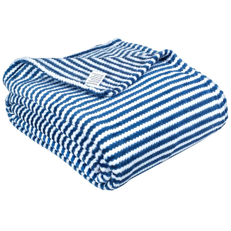 BSB HOME® Premium 220 TC Fleece Single Blanket | 300 GSM Lightweight Cozy Ultrasoft for Bed, Sofa, Travel & Camping| 228x152 cm Blue & White