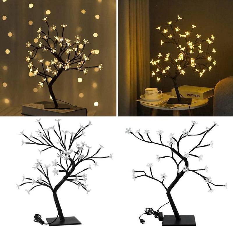 The Purple Tree LED Cherry Blossoms Bonsai Tree Lamp 18 Inch, 28 LED Silicon Tree Adjustable Branches for Room Decoration Night Light, Corded Electric (Warm White)