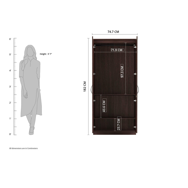 Amazon Brand - Solimo Medusa Engineered Wood 2 Door Wardrobe with Full Mirror (Wenge Finish)