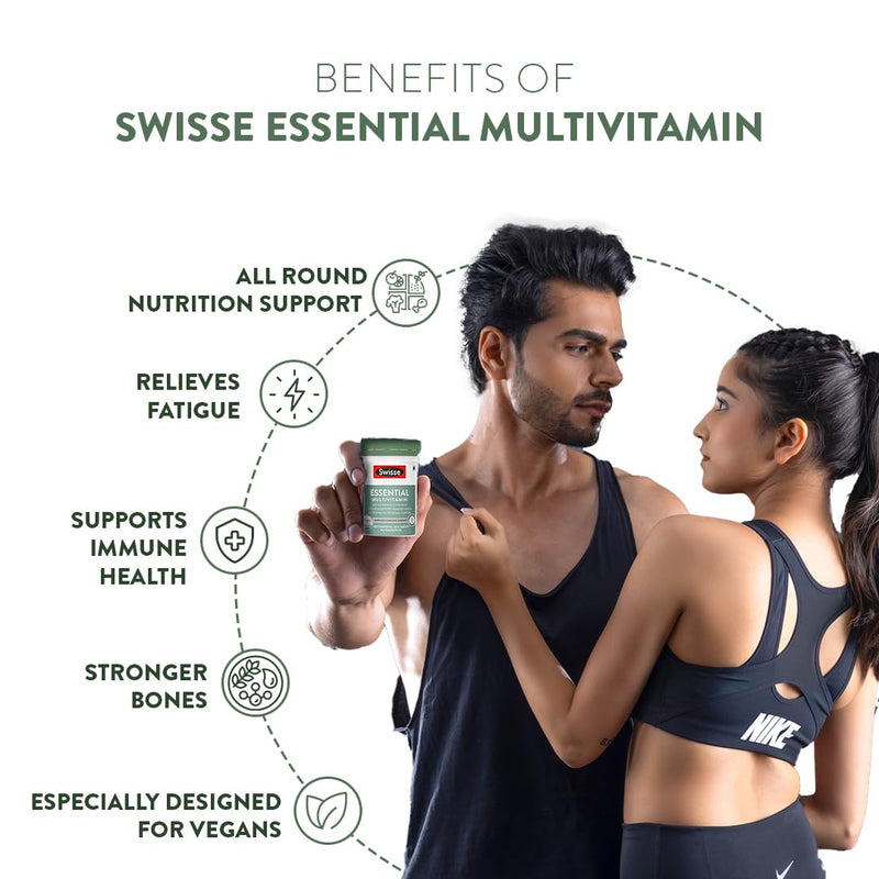 Swisse Essential Multivitamin For Men & Women, 30 Tablets - Vegan Certified Multivitamin with 100% RDA of Vitamin B, Vitamin E, Biotin & Minerals - Australia's No. 1 Multivitamin Brand