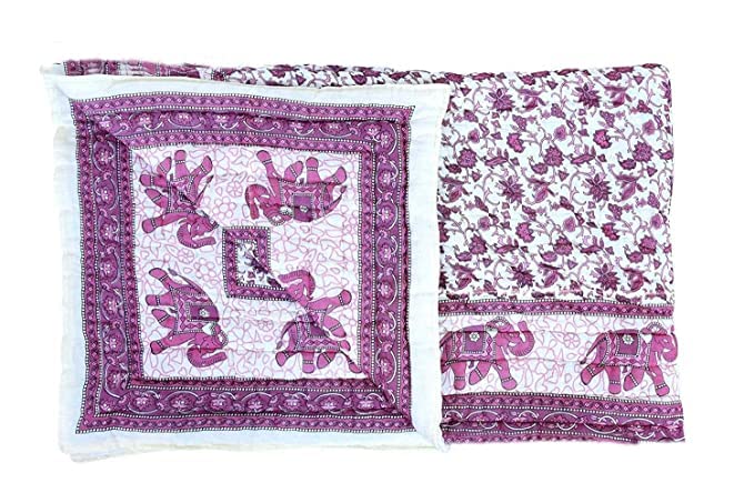 THROW KING Rajasthani Hand Made Pure Cotton Floral Desing Soft & Light Weight Sinlge Bed Jaipuri razai,Quilt,Blanket,Dohar,Throw,