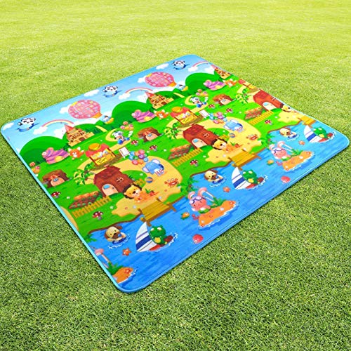 Skylofts Waterproof Double Side Playmat for Babies Crawling Mat for Kids Picnic Baby Mat/Playmat for Kids (Large Size Random Print) with Zip Bag (6feet* 5feet)