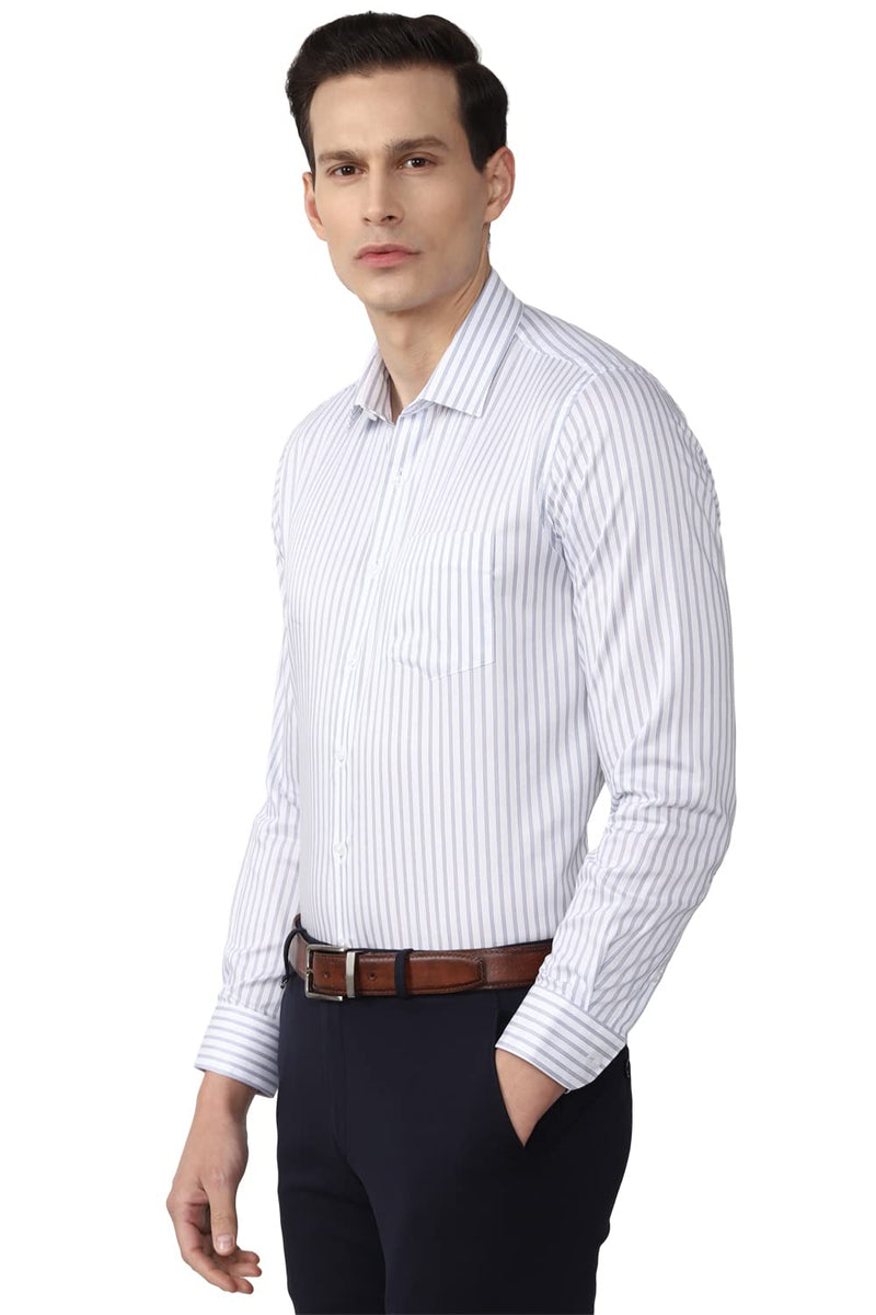 Van Heusen Men's Striped Slim Fit Shirt (VHSFRSLBQ53840_White 39)