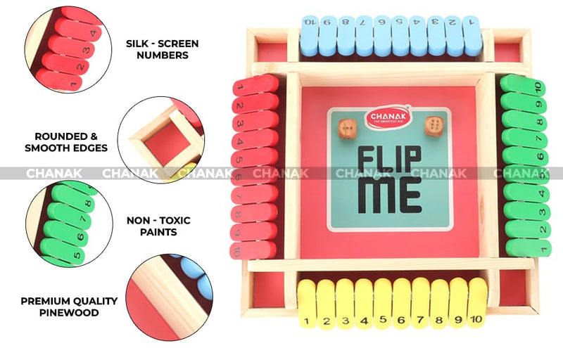 Chanak Shut The Box Dice Game, Classic Flip Me Multiplayer Game for Kids & Adults, Fun Wooden Tabletop Shut The Box Dice Game for Improving Math & Motor Skills for Kids Above 5 Years, BIS Approved.