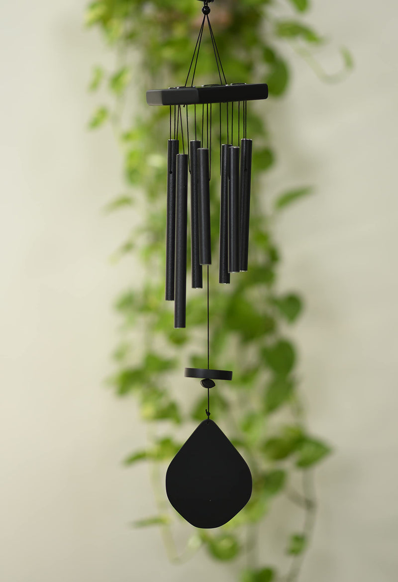 Tej Gifts - Feng Shui Metal Wind Chime 7 Pipes Black Rods Indoor/Outdoor Hanging Good Luck Charm Chimes Gift Item