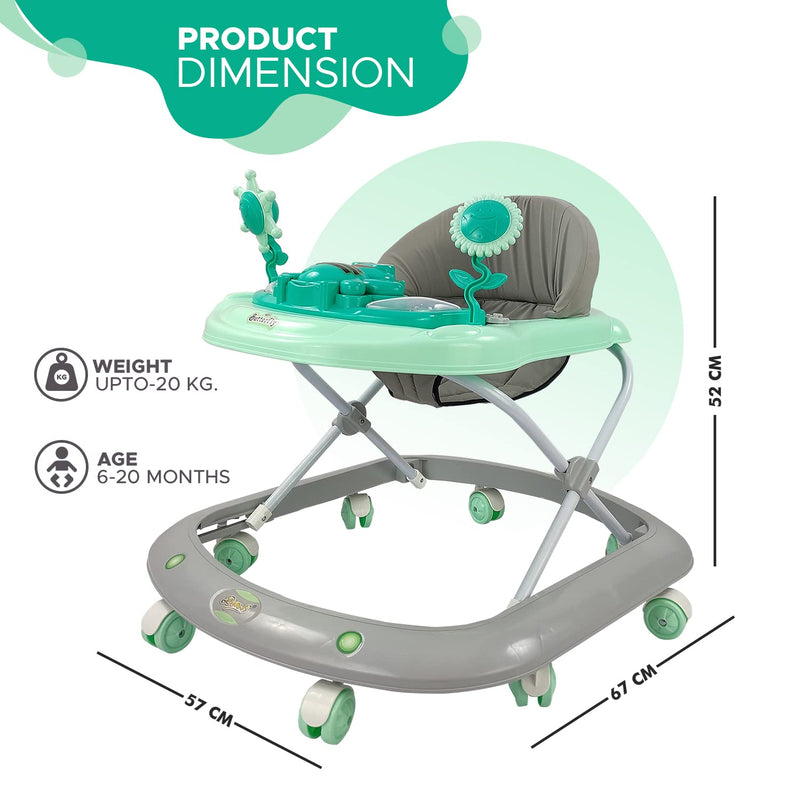 Dash Butterfly Baby Walker with 3 Position Adjustable Height Music & Light, Foldable Activity Walker, Baby 6-18 Months boy, Walker for Kids (Capacity 20kg | Green)